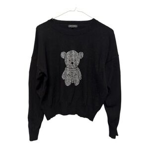 Aqua Blues Black Sweater with Teddy Bear Design XL